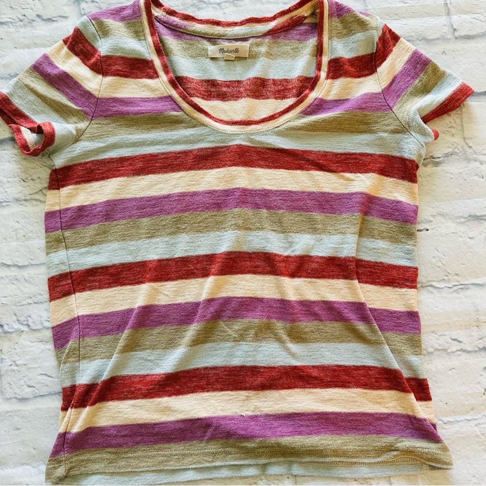 Madewell T-Shirt XXS | Multicolor Brushstroke Stripe Scoop Neck Relaxed Fit